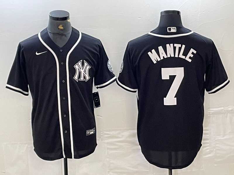 Mens New York Yankees #7 Mickey Mantle Black White Cool Base Stitched Jersey